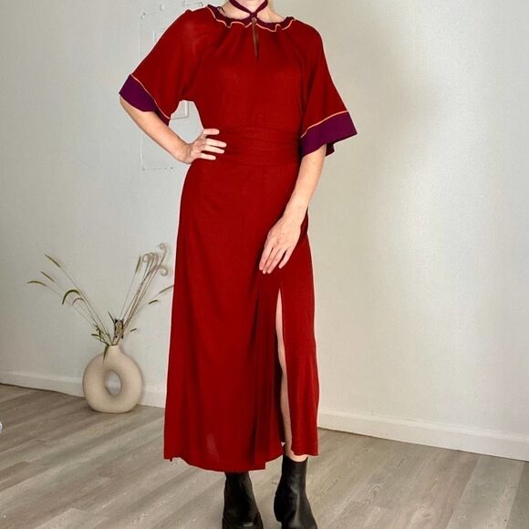 Zara Limited Edition Dress Wine Belted Slit - Picture 4 of 6
